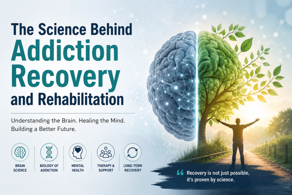 generate image for tittle page of blog of topic- The Science Behind Addiction Recovery and Rehabilitation 