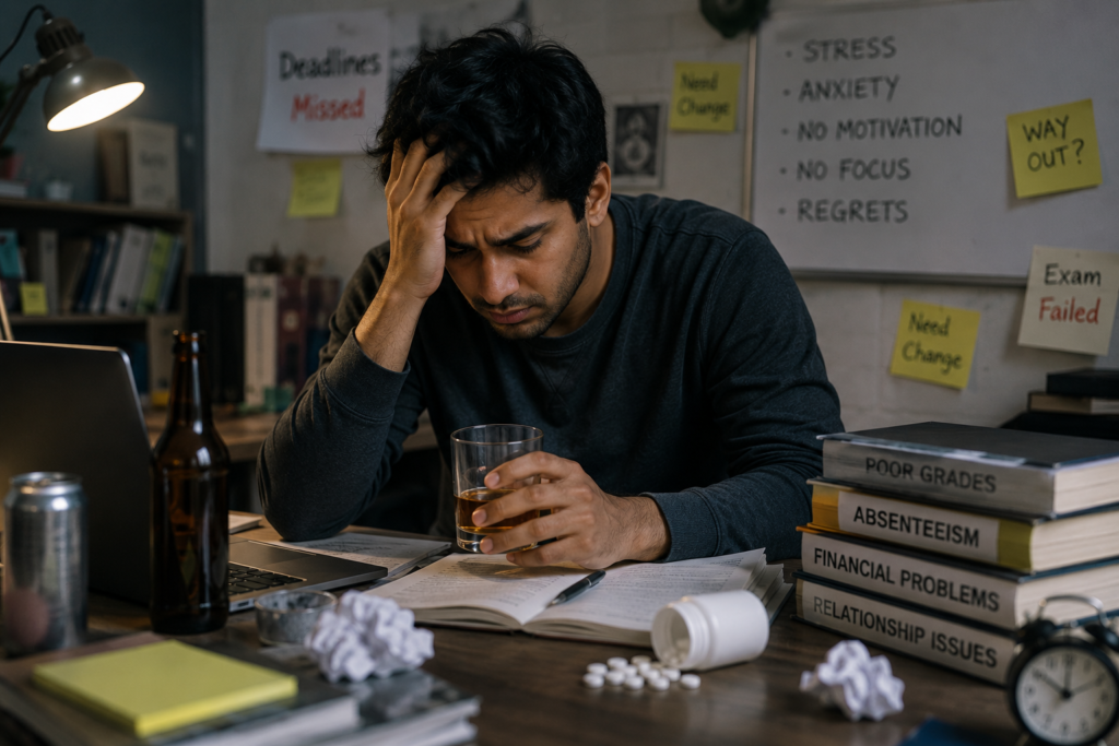 Substance abuse can silently affect academic performance, career growth, mental health, and personal relationships, making early intervention essential.