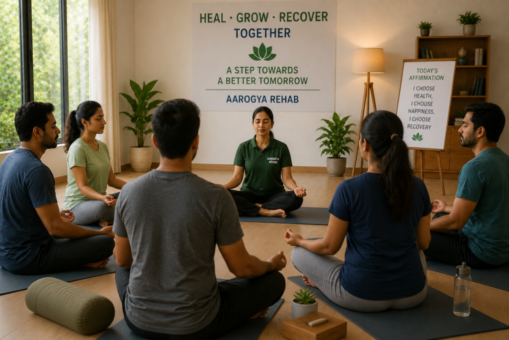 Meditating together creates a supportive environment that promotes healing, mindfulness, and lasting recovery.