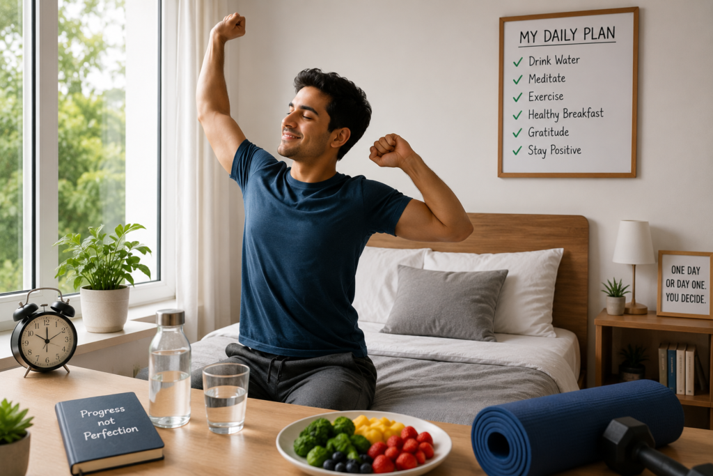 A healthy morning routine with proper sleep, nutritious meals, hydration, and regular exercise builds a strong foundation for lasting recovery after rehabilitation.
