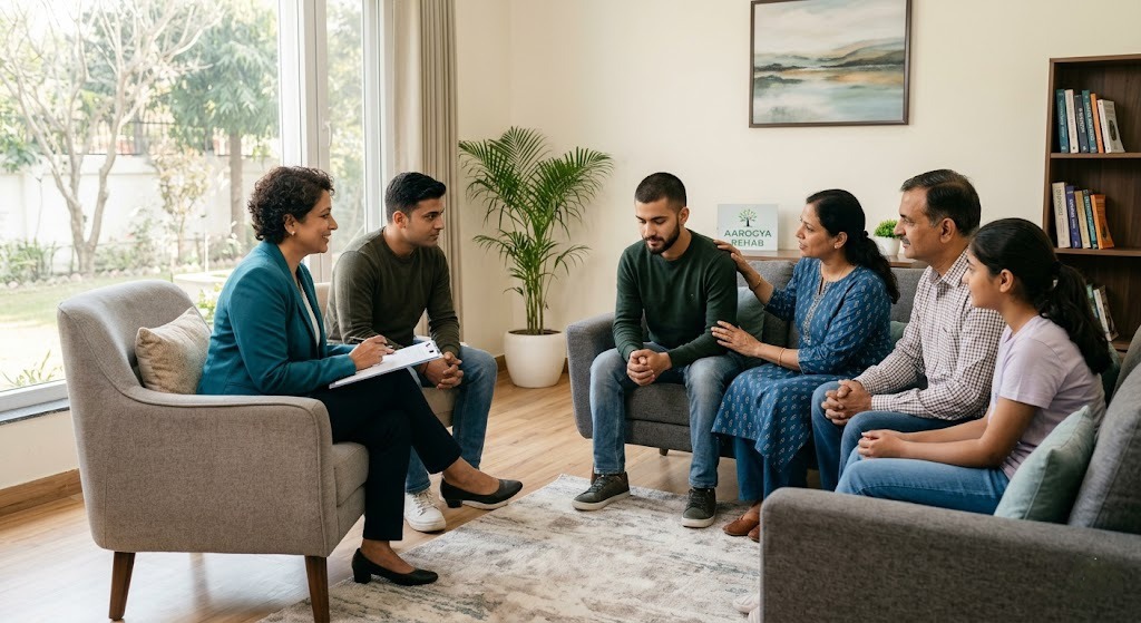 Family counseling session during addiction treatment