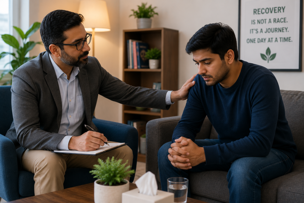 Professional Counselor Supporting a Recovering Patient During Therapy