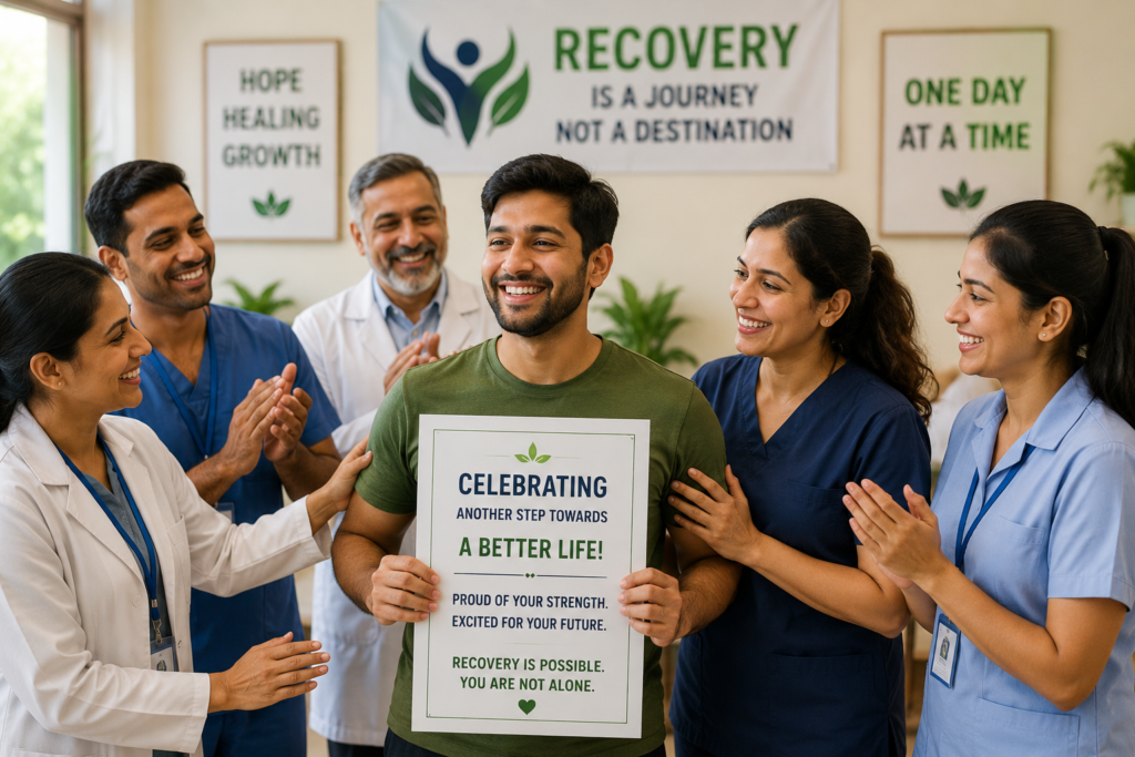 Patient Celebrating Recovery Milestone with Rehabilitation Team