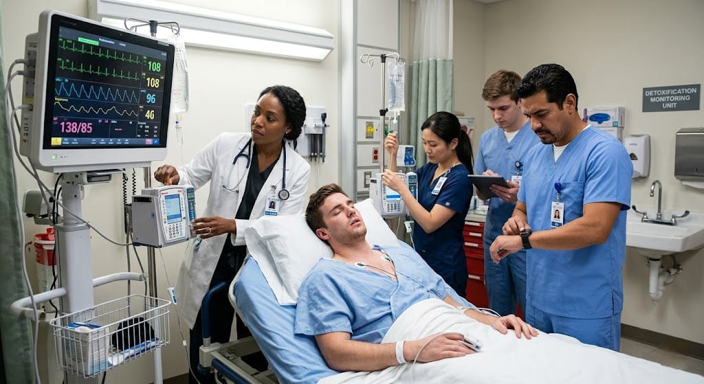 Medical Team Monitoring a Patient During Detoxification
